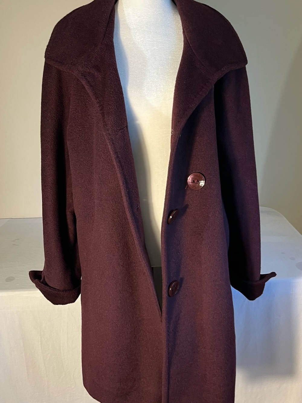 Ellen Tracy Wool Pea Coat Burgundy Fall Winter Single-Breasted XL Plum Wine
